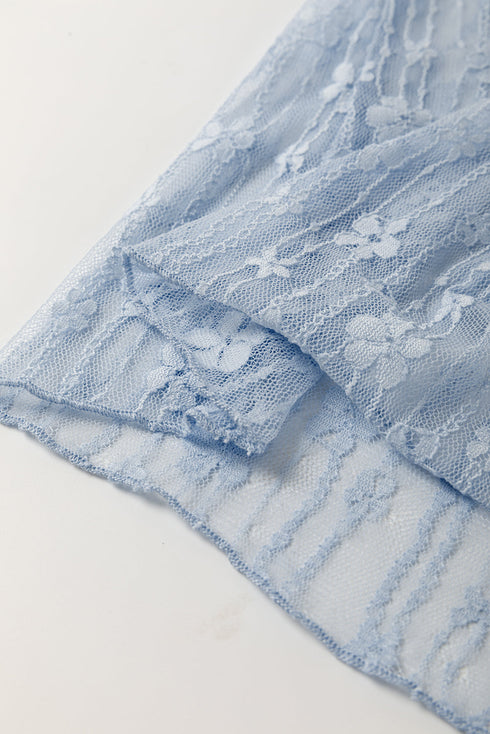 Sheer Floral Lace Long Sleeve Slim Fit Top